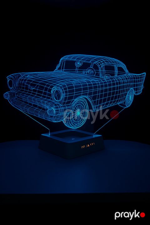 Gecə Lampası 3D LED Akril, Göy, 20x30 sm, Klassik Maşın - lightdekor242 — Bakı
