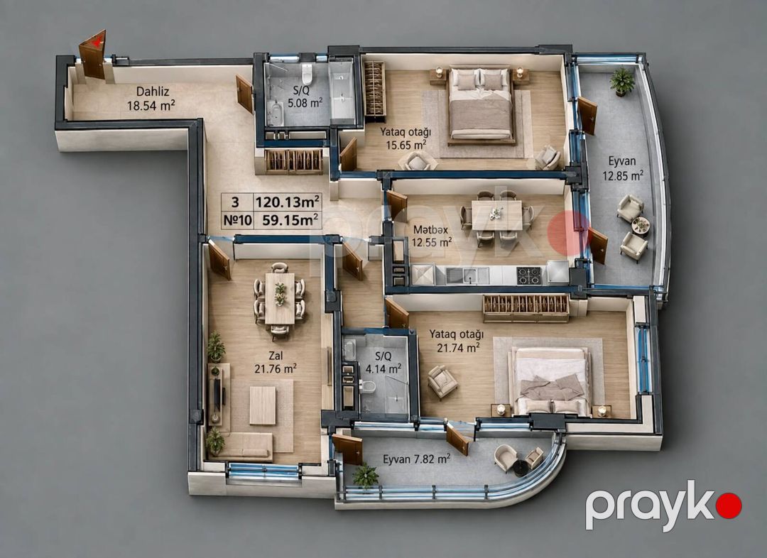 Satılır 3 otaqlı yeni tikili 120 m² — Mənzil, Bakı (2)