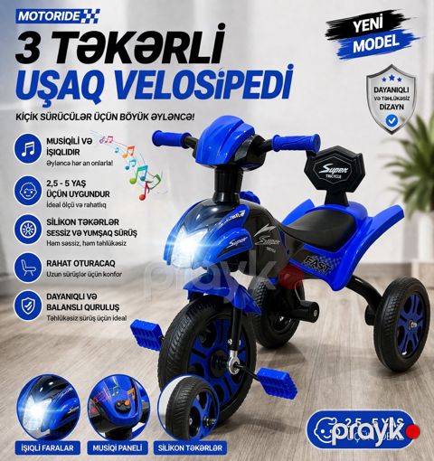 Uşaq üçtəkərli velosiped Vip3Teker MotoRide Göy — Bakı