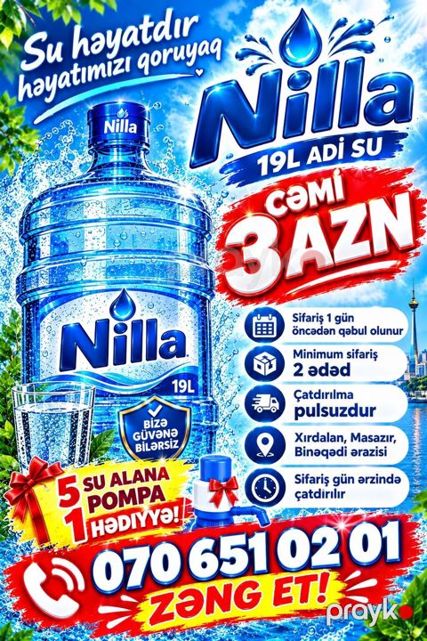 Nilla – 19 litrlik adi içməli su - Həcmi: 19 L - Marka: Nilla - Şüar — Xırdalan