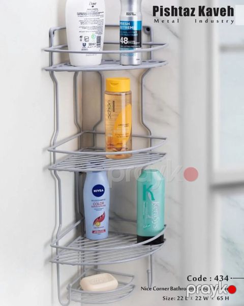 Hamam otağı üçün künc rəf vm394, metal, boz, 3 mərtəbəli, 22x22x65 sm — Bakı