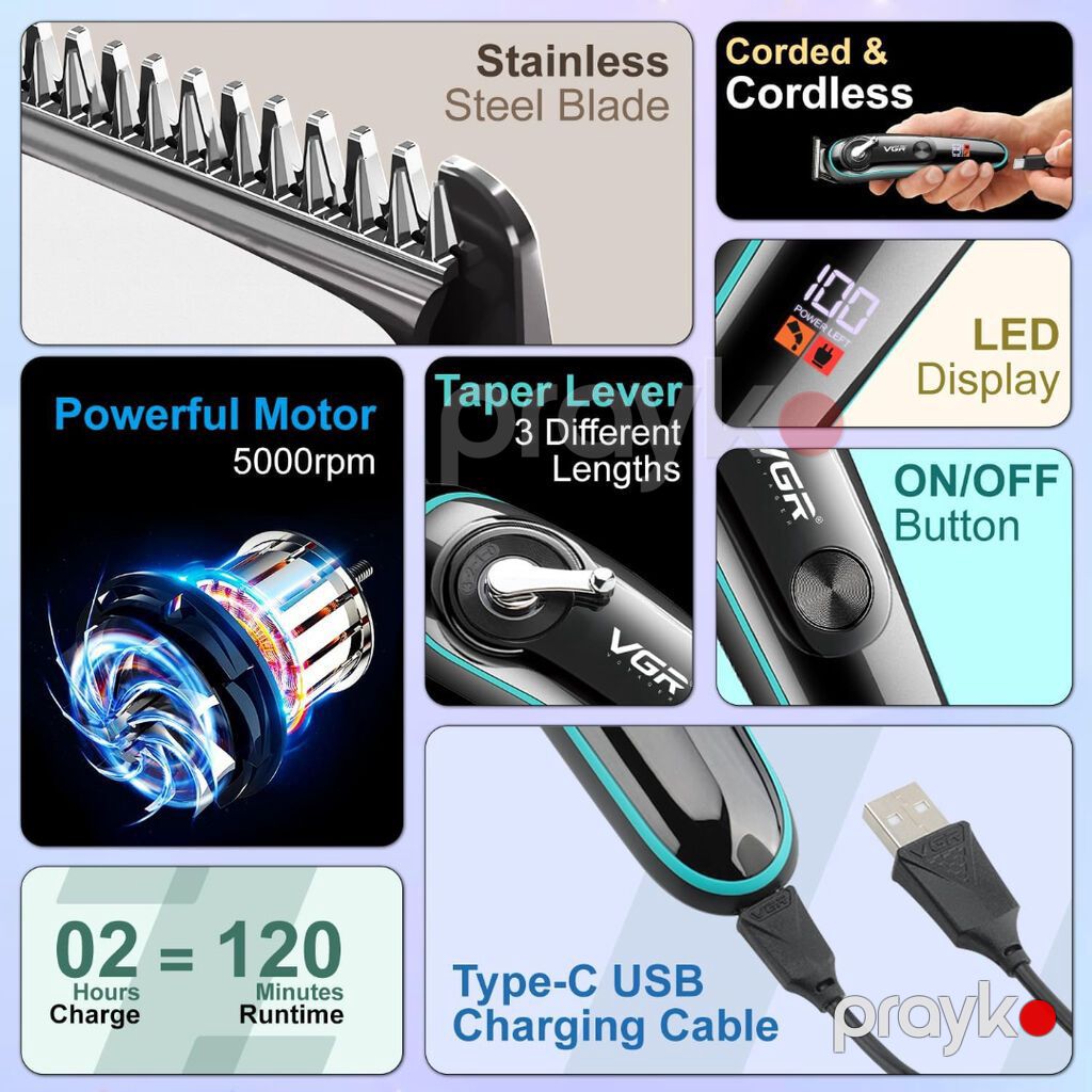 Saqqal üçün trimmer VGR 075 Cord Cordles 500mAh Metal Blades — Saç kəsmə maşınları, Bakı (2)