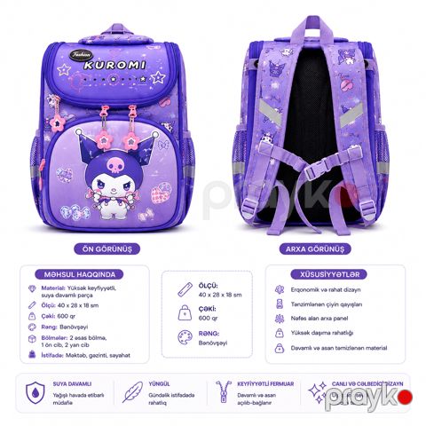Məktəb çantası Kuromi, poliester, bənövşəyi, 18 l — Bakı