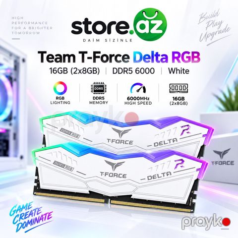 Team T-Force Delta RGB 16GB (2×8GB) DDR5 6000MHz White — Bakı