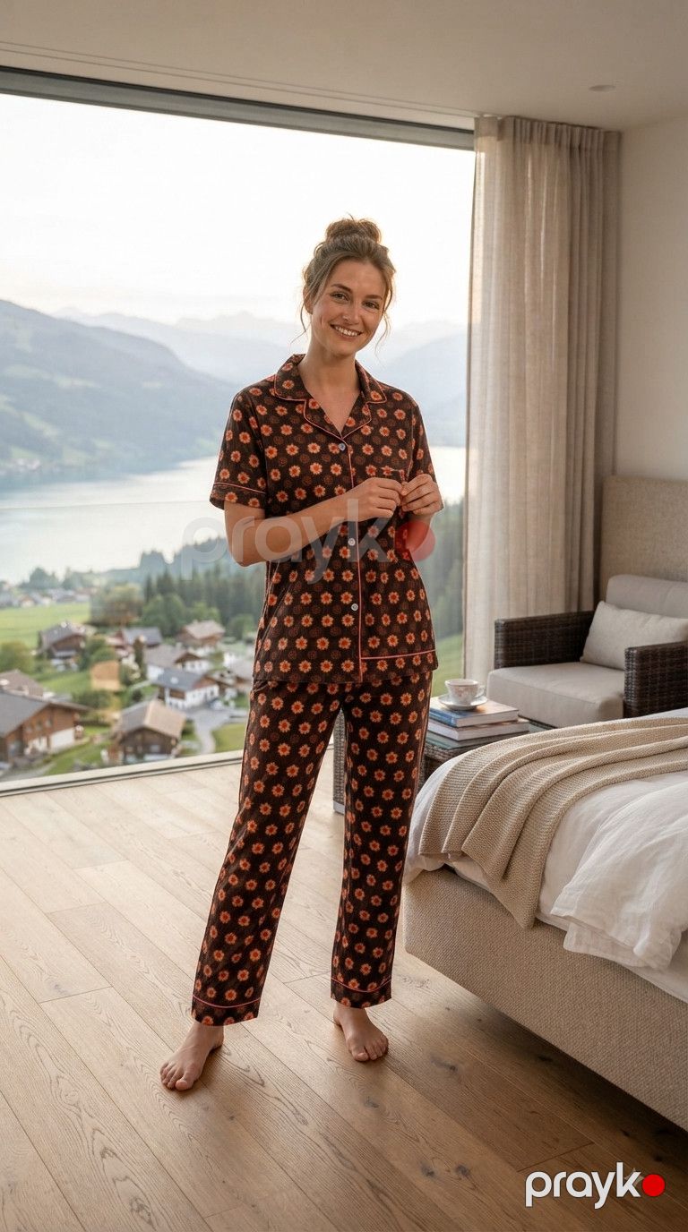 Qadınlar üşün şalvar və şortlu pijama dəsti, qəhvəyi/narıncı, pambıq, ölçü XXL — Mallar, Bakı (2)