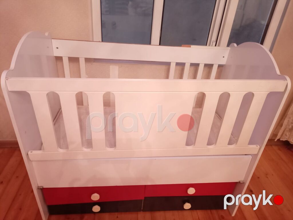 Uşaq beşiyi – saxlama çekmecələri ilə - Material: ağ laminat/taxta — Bəşikləri, Digah (3)