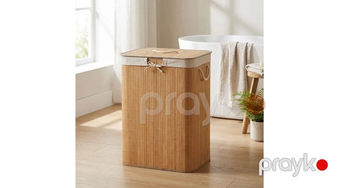 Çamaşır üçün səbət OHM517-1, 39x56 sm, bambuk, bej — Mallar, Bakı (3)