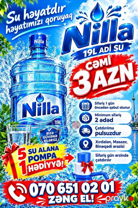 Nilla 19L adi su – cəmi 3 AZN Məhsul: - 19 litrlik böyük butulka — Xırdalan