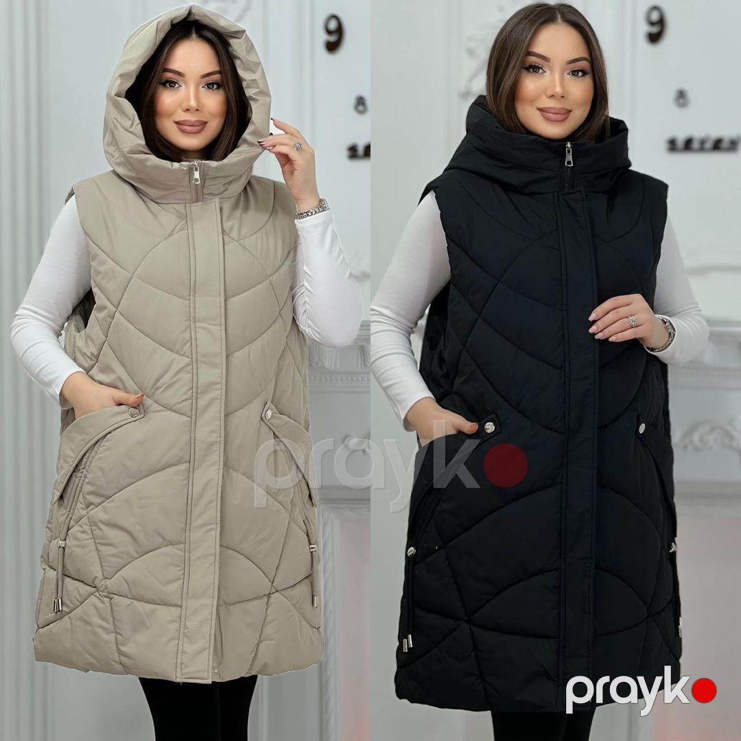 Qadınlar üçün şişmə qalın uzun jilet MFF25, qara, poliester, ölçü 58 — Mallar, Bakı (3)