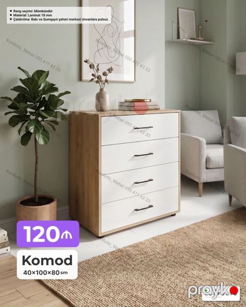Komod – 4 çekmecəli Ölçülər: 40×100×80 sm Material: 18 mm laminat Rəng — Bakı