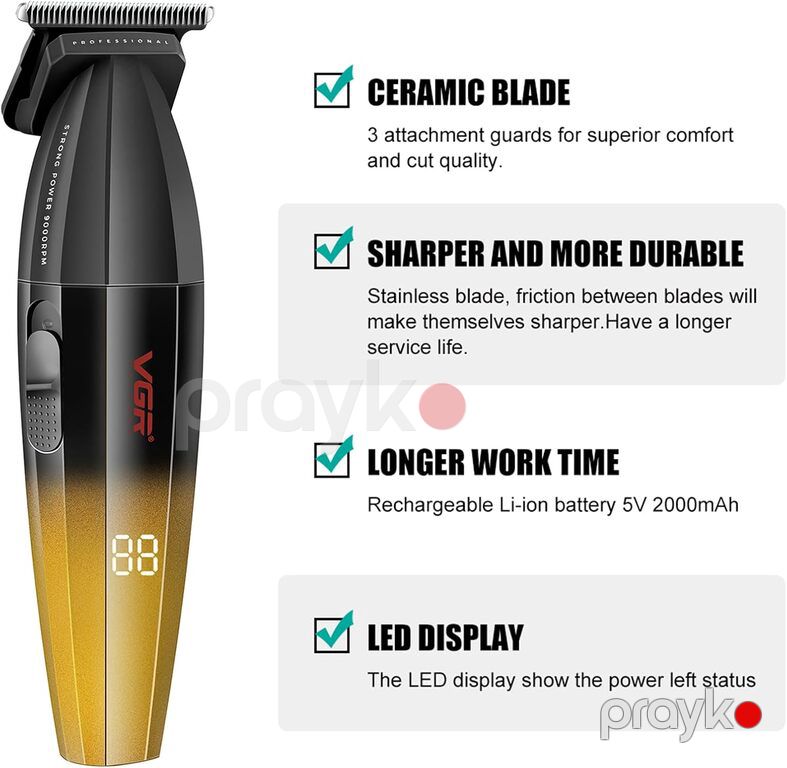 Professional təraş vasitəsi "VGR 906 Gold 2000MAH 9000RPM Ceramic Blades" — Gözəllik və səhiyyə, Bakı (3)
