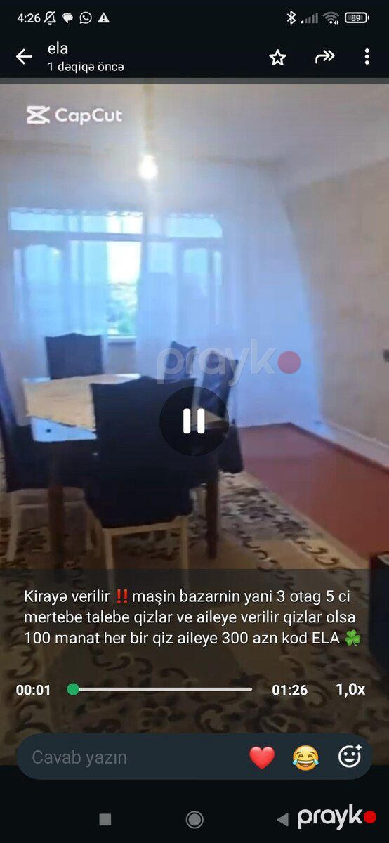 3-otaqlı mənzil kirayə verilir, Gəncə ş., 62 m² — Mənzil, Gəncə (2)