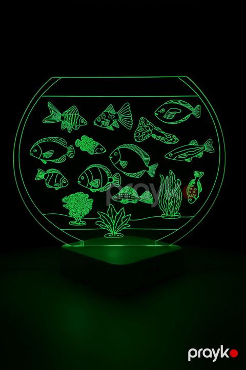 Yerüstü və masaüstü çıraqlar 3D LED akril lampa, yaşıl, 20x30 sm, akvarium və balıqlar - lightdekor138 — Bakı