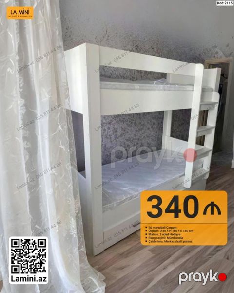 Məhsul: İki mərtəbəli çarpayı (Kod: 2115) - Ölçülər: D 80 H 180 E — Bakı
