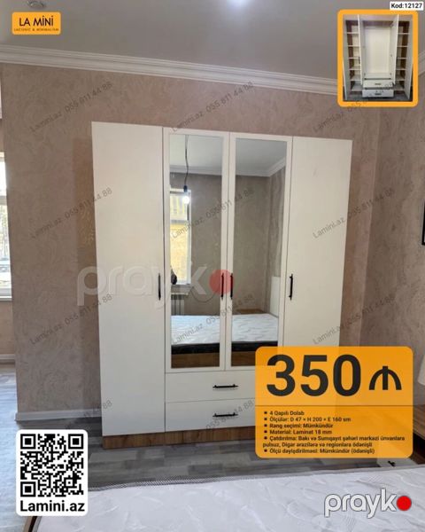 4 qapılı paltar dolabı - Model kodu: 12127 - Ölçülər: Dərinlik 47 sm — Bakı