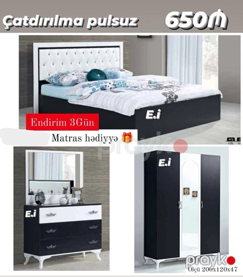 Qara-ağ dizaynda yataq otağı dəsti - Qiymət: 650 - Çatdırılma — Bakı