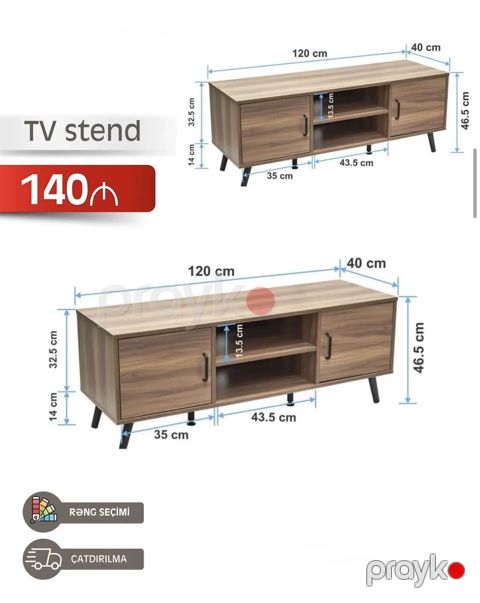 TV stend Ölçülər: - Uzunluq: 120 sm - Dərinlik: 40 sm - Hündürlük — Bakı