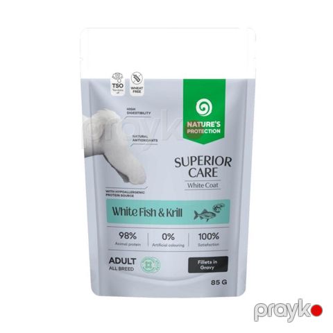 İtlər üçün nəm yem Nature's Protection Superior Care White Coat White Fish & Krill 85 q — Bakı
