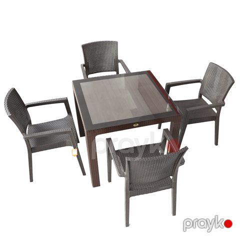 Masa dəsti rattan sönmez 0235 4-LÜ qəhvəyi şüşəli — Bakı