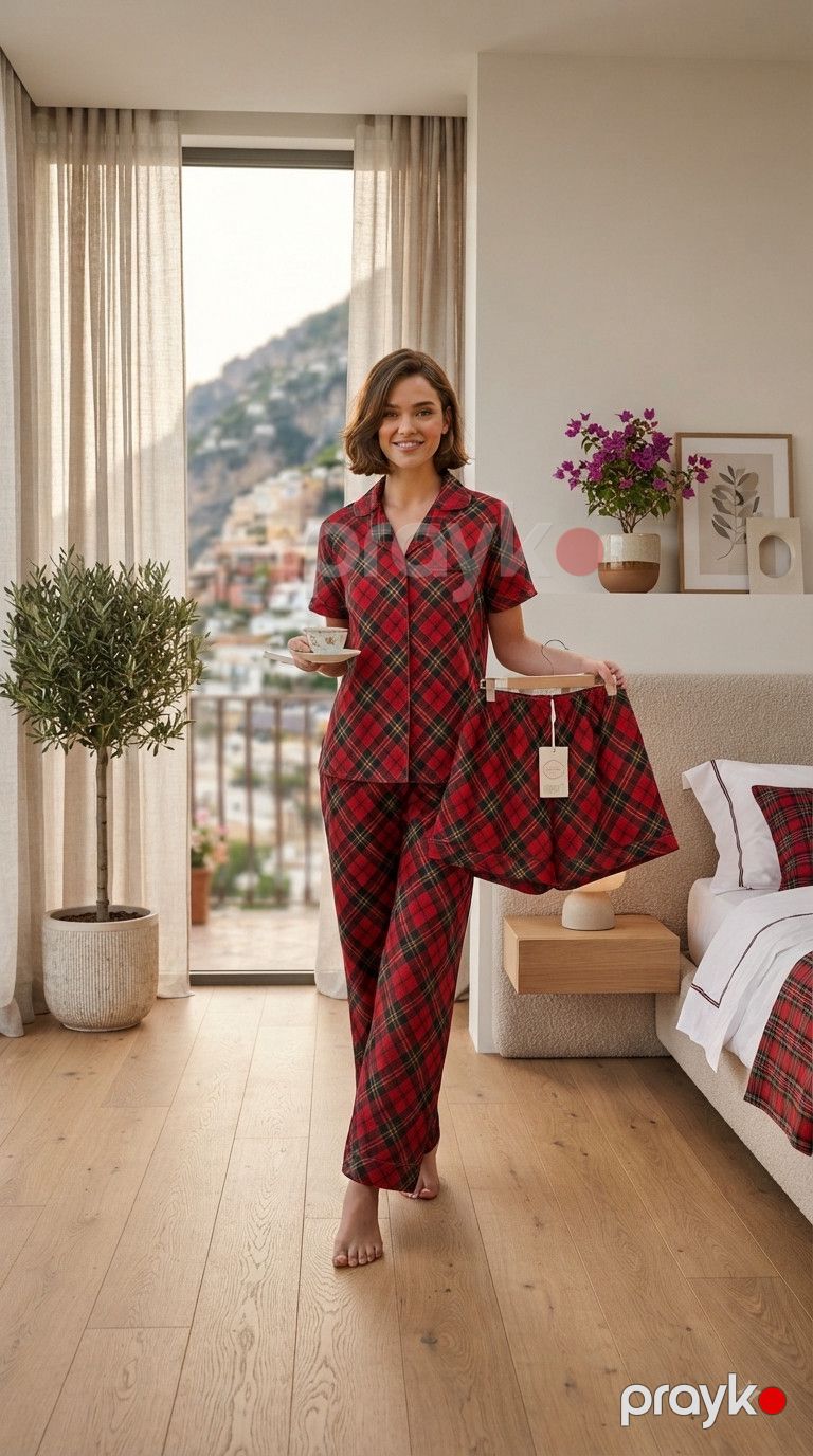 Qadınlar üşün şalvar və şortlu pijama dəsti, qırmızı, pambıq, ölçü L — Mallar, Bakı (2)