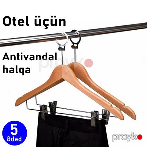 Paltarasan, otel üçün, antivandal halqalı, 5 ədəd, taxta - FenExAsılHotel05 — Bakı