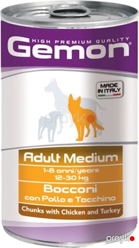 Tam rasion qida Gemon Medium Chicken & Turkey, orta cins yetkin itlər üçün, toyuq və hind quşu, 1, 25 kq — Bakı