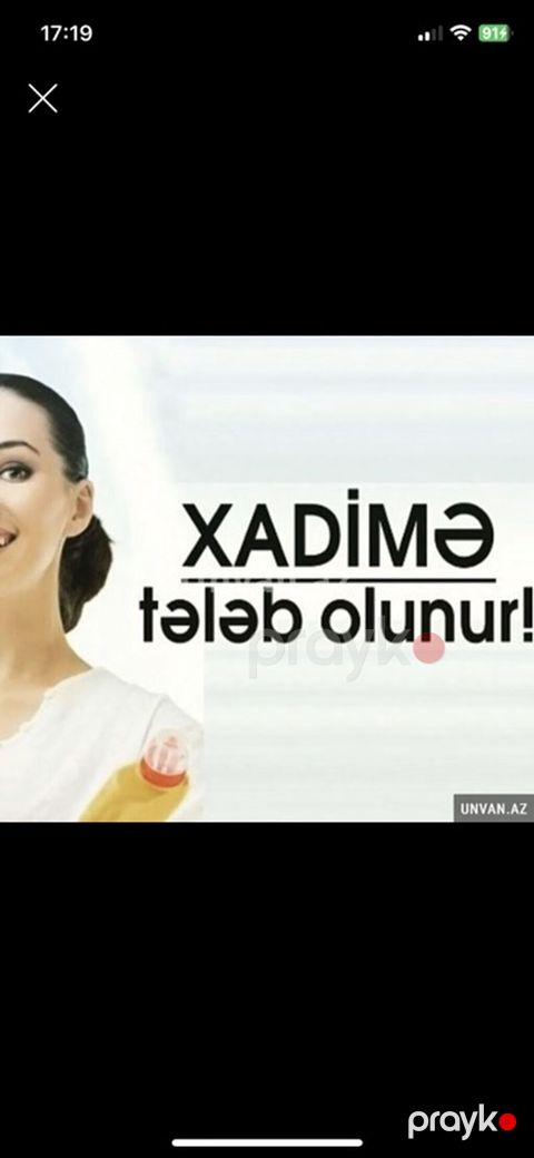 Hamama xadime teleb olunur maaş gundelik 20m iş saati seher saat — Bakı