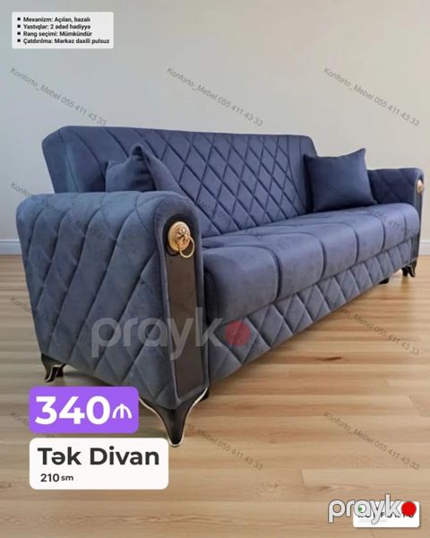 Tək Divan – 210 sm - Açılan, bazalı mexanizm: yataq funksiyası və — Bakı