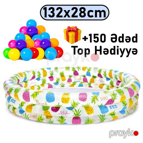 Uşaqlar üçün şişmə hovuz Intex 248TX59431T150, rəngbərəng, 132x132x28 sm, 248 l + 150 ədəd top hədiyyə — Bakı