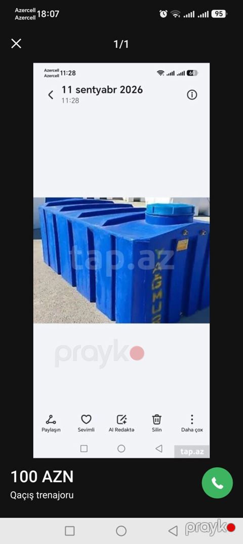 Mavi rəngli böyük plastik su/kimyəvi maye çəni - Məhsul tipi — Qobu