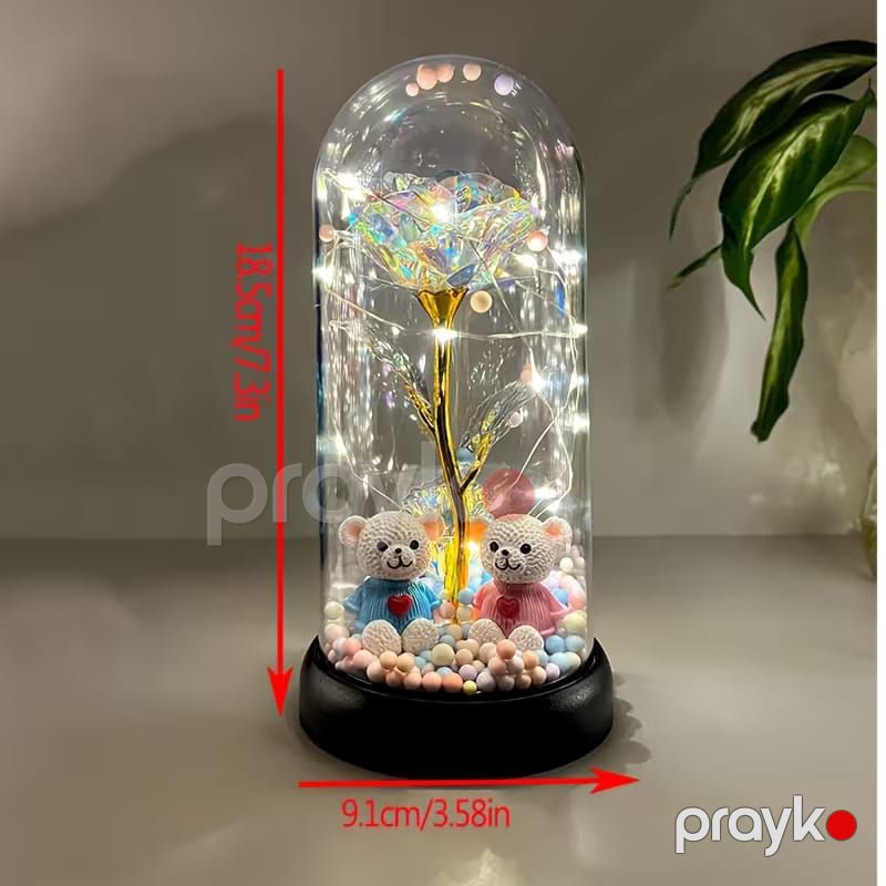 LED İşıqlı Şüşə Fanusda Romantik Gül və Cütlük Ayılar Suveniri — Oyuncaqlar, Bakı (2)