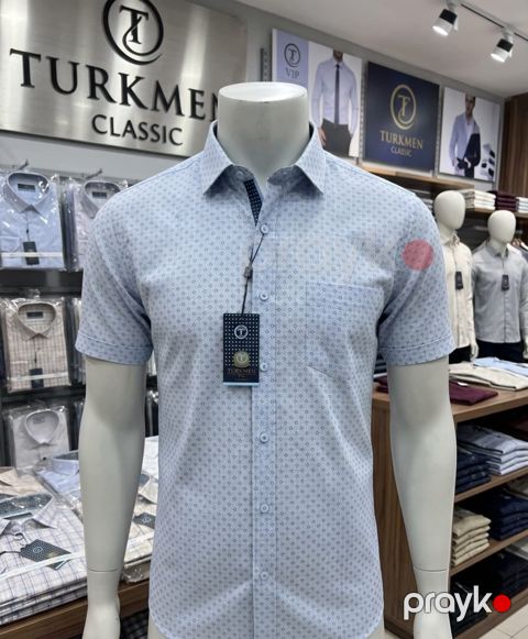 Kişilər üçün qısaqol köynək 3235, mavi, pambıq, ölçü L — Bakı