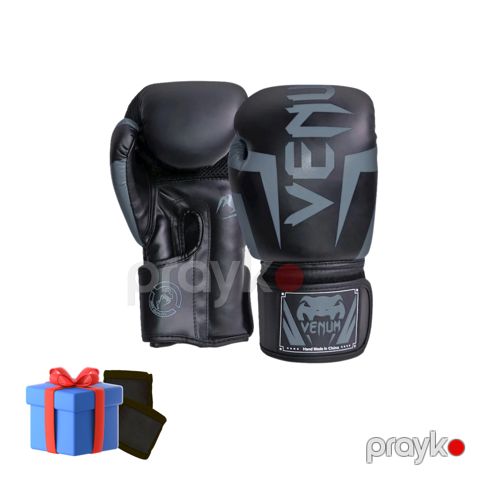 Boks əlcəkləri Venum, 8 oz, ölçü S, qara/boz + hədiyyə boks binti