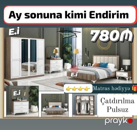 Yataq otağı dəsti – modern dizayn - Komplekt: 4 qapılı şkaf (iki — Bakı