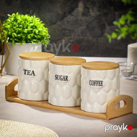 Saxlama qabı dəsti, keramika/bambuk, ağ, 3 əd — Bakı