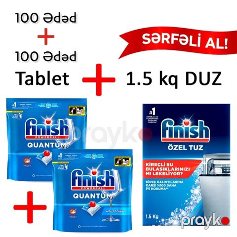 Qabyuyan maşın üçün dəst Finish (həblər 200 əd + duz 1.5 kq) — Bakı