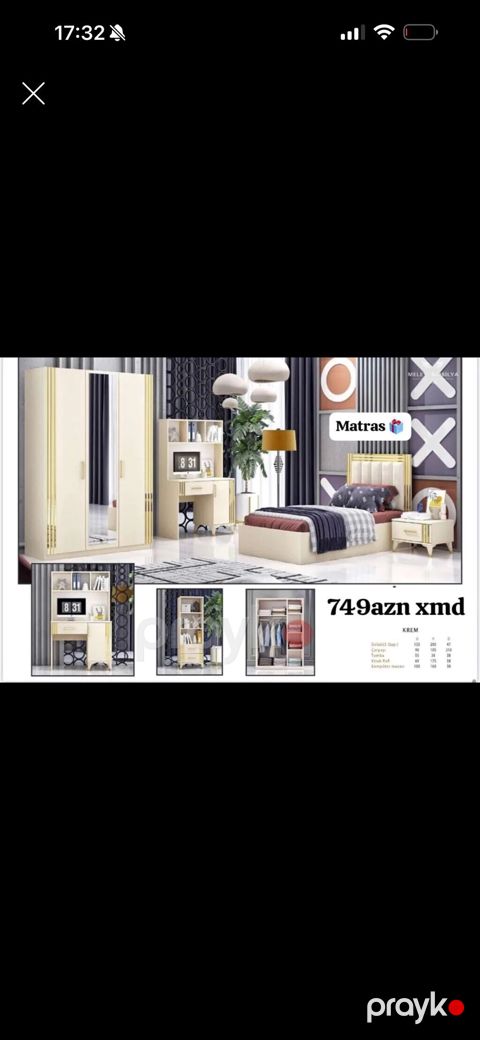 Gənc otağı mebel dəsti – krem rəngində, qızılı dekorlu. Komplekt: - 3 — Bakı