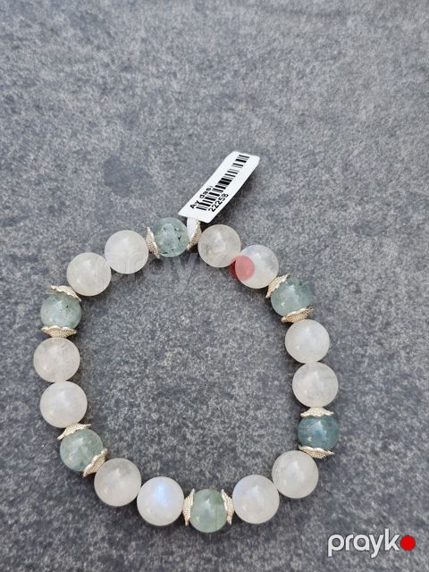 Qolbaq Aqat Silver Təbii Daşlar 01, Ağ/Mavi, Ay daşı və akvamarin, 17-19 mm — Bakı