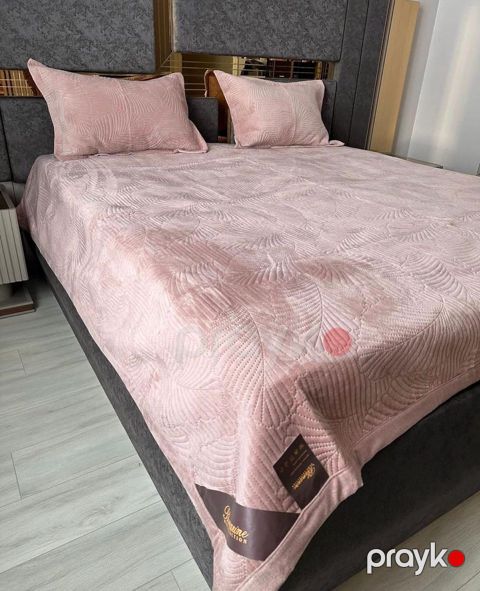 Örtük dəsti Bulumarine 2239010, 220x240 sm, ikinəfərlik, velür, çəhrayı — Bakı