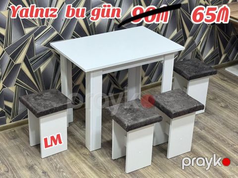 Mətbəx stol və taburet dəsti - Dəst: 1 ədəd ağ rəngli düzbucaqlı stol — Sumqayıt