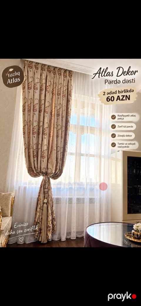 Atlas Dekor pərdə dəsti - 2 ədəd birlikdə – 60 AZN - Keyfiyyətli — Gəncə