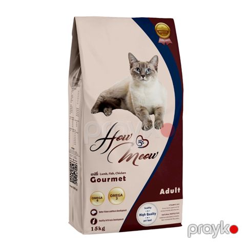 Quru yem How Meow Premium Gourmet, yetkin pişiklər üçün, qarışıq ət ilə, 15 kq — Bakı