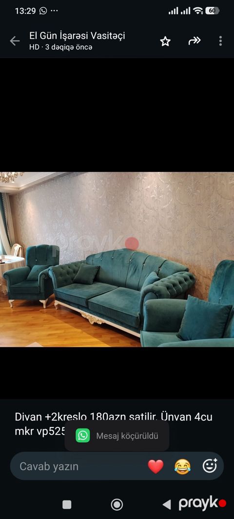 Divan +2kreslo 180azn satilir. Ünvan 4cu mkr vp5254 (El) — Bakı