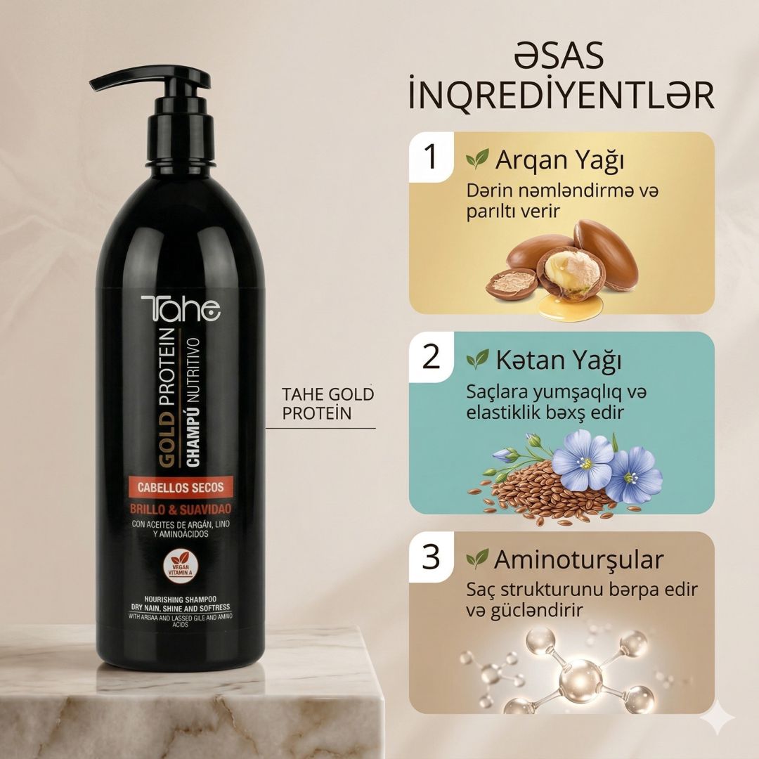 Şampun Tahe Gold Protein Shampoo Repair 1000 ml — Mallar, Bakı (2)