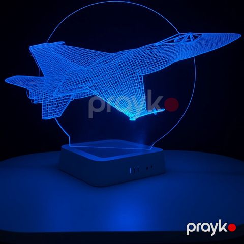 Gecə Lampası 3D Akril, qırıcı təyyarə, göy rəng, 20x30 sm - lightdekor214 — Bakı