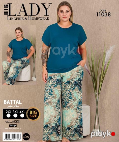 Qadınlar üçün şalvarlı dəst 2406611, göy, pambıq, ölçü 4XL