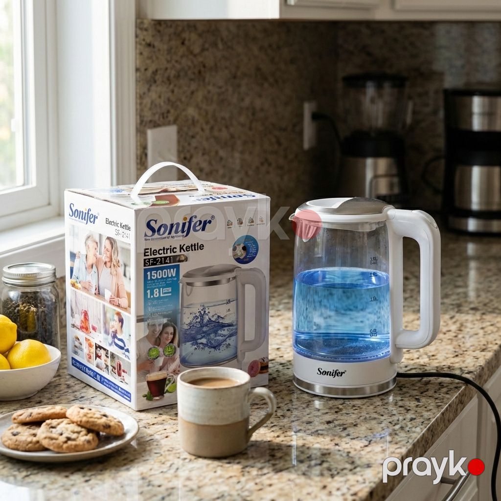 Sonifer SF-2141 Elektrikli Şüşə Çaydan – 1.8L 1500W Göy LED İşıqlı — Elektrik çaydanları və termoslar, Bakı (3)