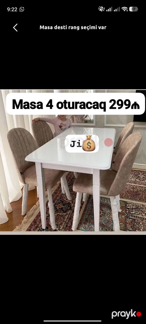 Mətbəx üçün, Yeni, Dördbucaq masa, 4 stul — Bakı