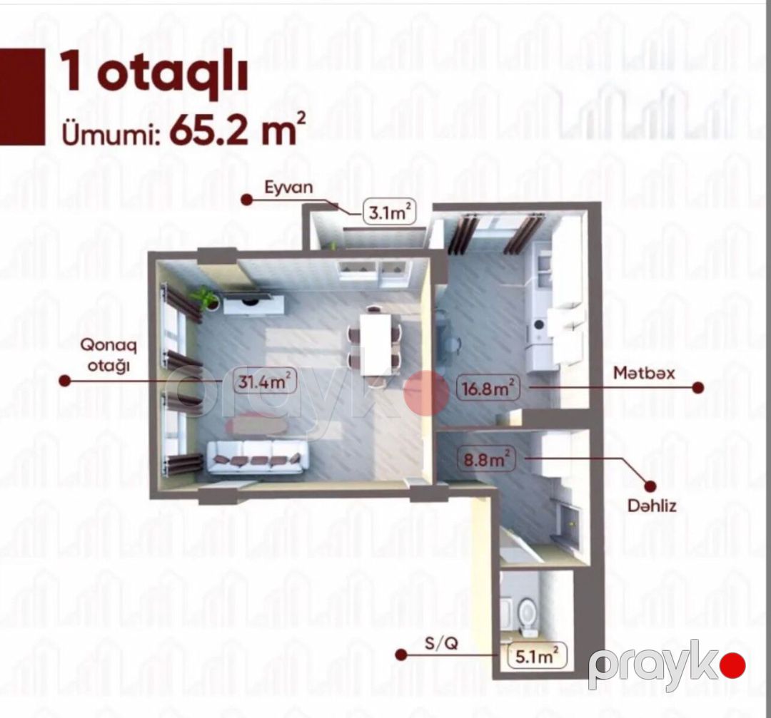 Satılır 2 otaqlı yeni tikili 65.2 m² — Mənzil, Bakı (2)