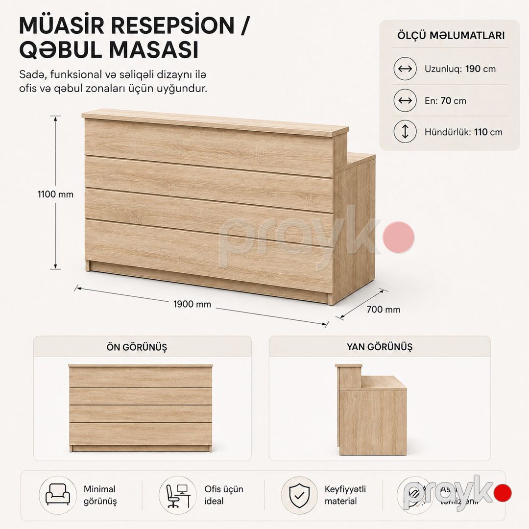 Ofis masası 3917, laminat, açıq qəhvəyi, 190x70x110 sm — Mallar, Bakı (2)
